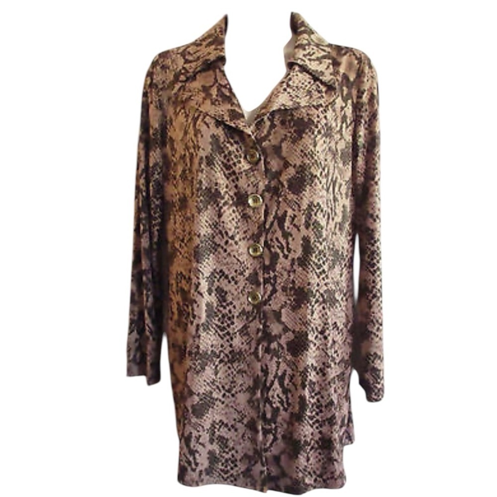 Simonton Says Snakeskin Brown Metalic Tunic Top SZ XL